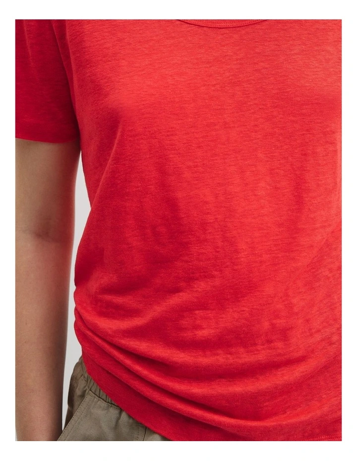 Linen Scoop Neck T-shirt in Vivid Red image 3