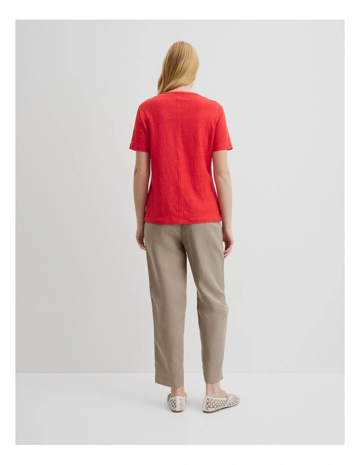 Linen Scoop Neck T-shirt in Vivid Red image 4