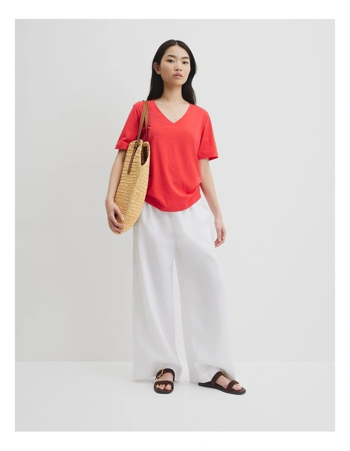 Australian Good Earth Cotton Short Sleeve V-Neck T-shirt in Vivid Red image 2