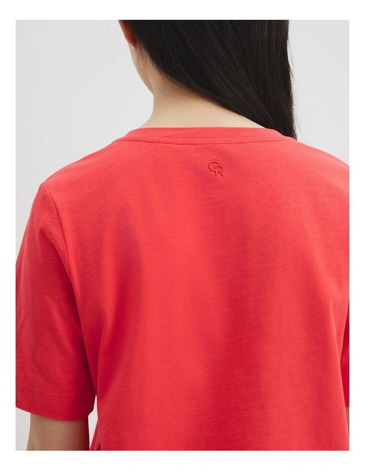 Australian Good Earth Cotton Short Sleeve V-Neck T-shirt in Vivid Red image 3