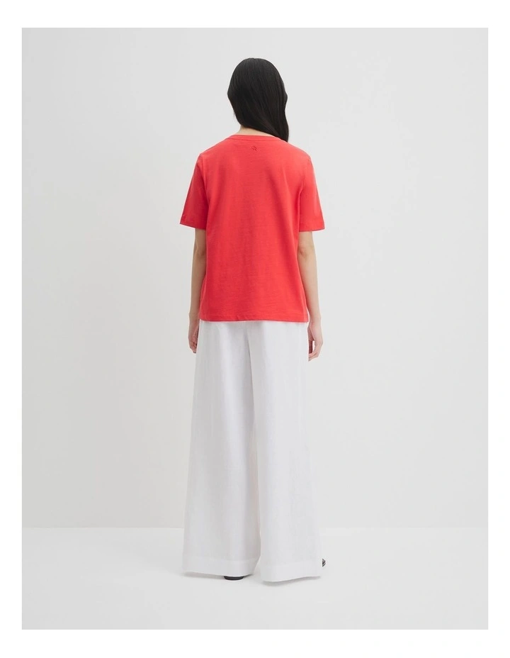 Australian Good Earth Cotton Short Sleeve V-Neck T-shirt in Vivid Red image 4