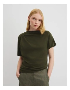 Australian Cotton One Shoulder T-shirt in Deep Olive