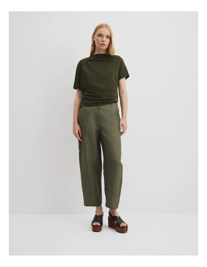 Australian Cotton One Shoulder T-shirt in Deep Olive image 3
