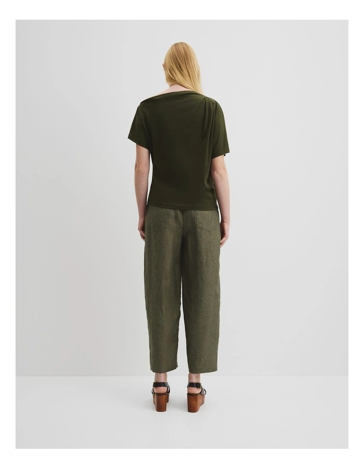 Australian Cotton One Shoulder T-shirt in Deep Olive image 4