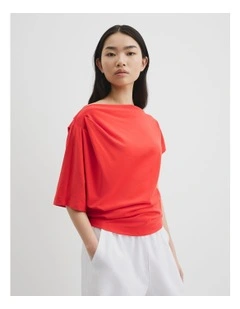 Australian Cotton One Shoulder T-shirt in Vivid Red