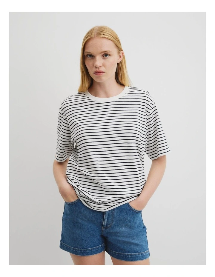Australian Cotton Stripe Short Sleeve Relaxed T-shirt in Navy Stripe image 2