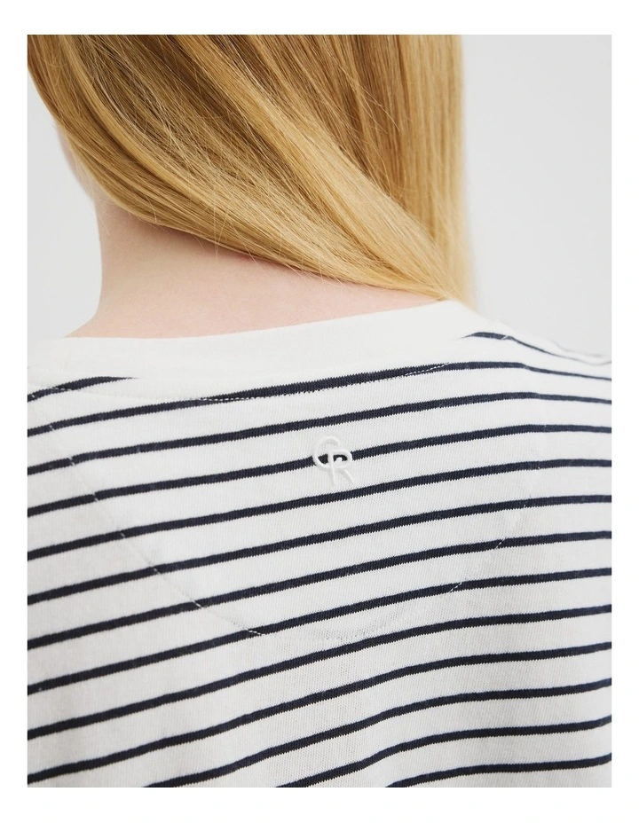 Australian Cotton Stripe Short Sleeve Relaxed T-shirt in Navy Stripe image 3