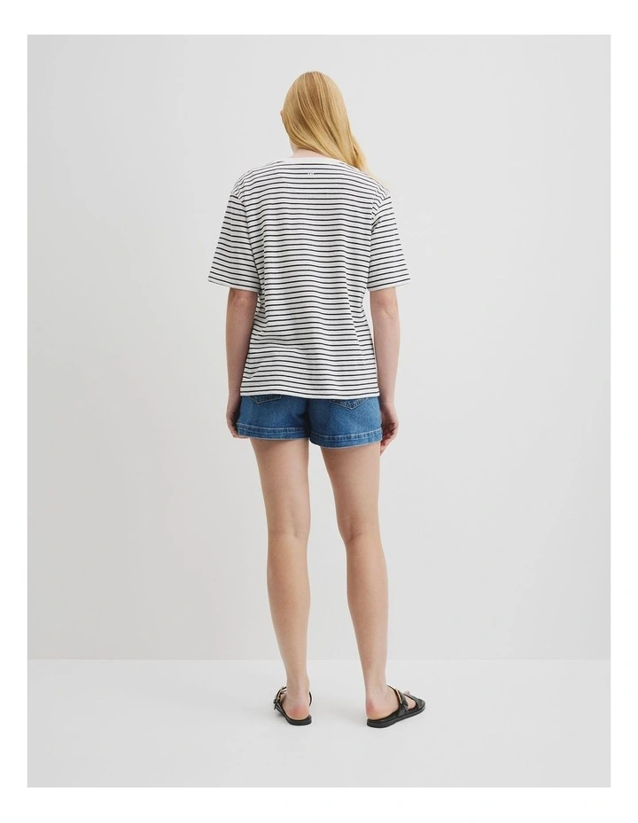 Australian Cotton Stripe Short Sleeve Relaxed T-shirt in Navy Stripe image 4