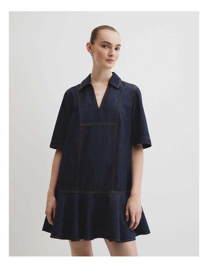 Denim Popover Dress in Indigo Rinse image 1