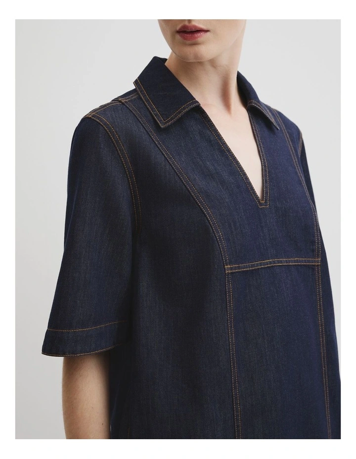 Denim Popover Dress in Indigo Rinse image 2