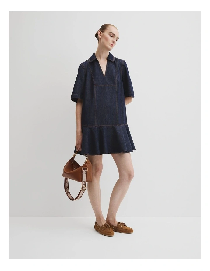 Denim Popover Dress in Indigo Rinse image 3