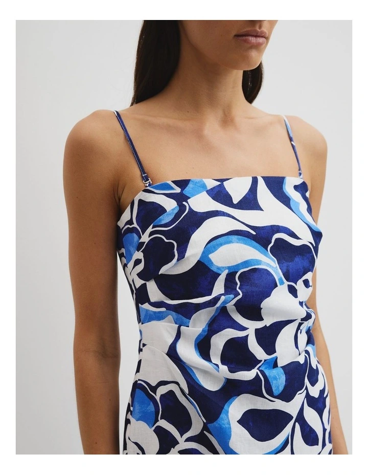 Organically Grown Linen Print Strapless Midi Dress in Abstract Floral Print image 4