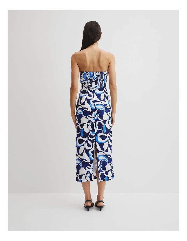 Organically Grown Linen Print Strapless Midi Dress in Abstract Floral Print image 5