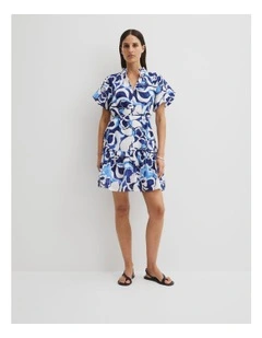 Print Tiered Mini Dress in Abstract Floral Print