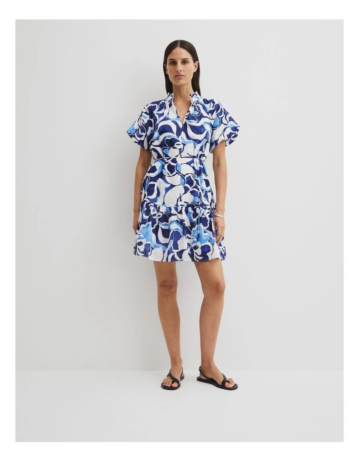 Print Tiered Mini Dress in Abstract Floral Print image 1
