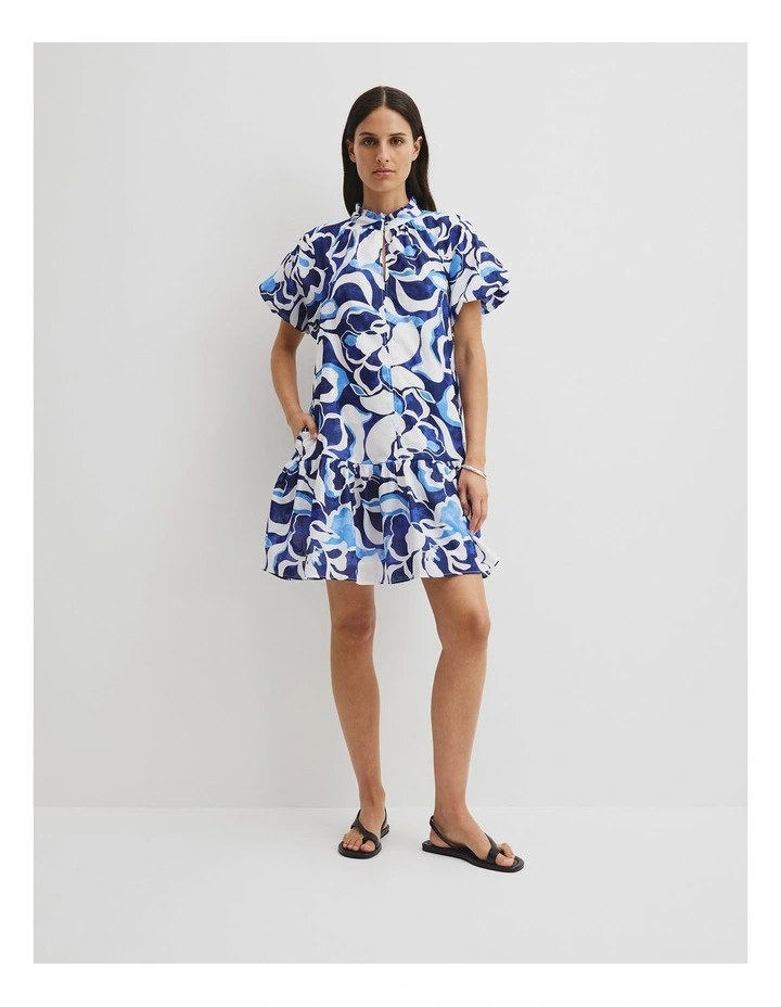 Print Tiered Mini Dress in Abstract Floral Print image 2