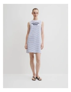 Australian Cotton Stripe Cr Dress in Blue Multi Stripe