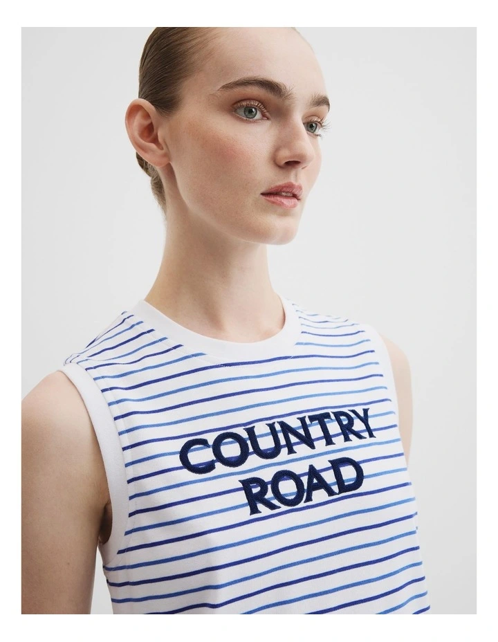 Australian Cotton Stripe Cr Dress in Blue Multi Stripe image 2