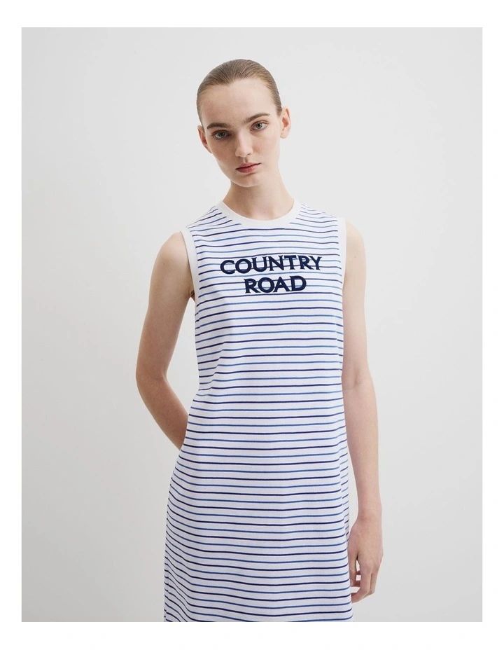 Australian Cotton Stripe Cr Dress in Blue Multi Stripe image 3