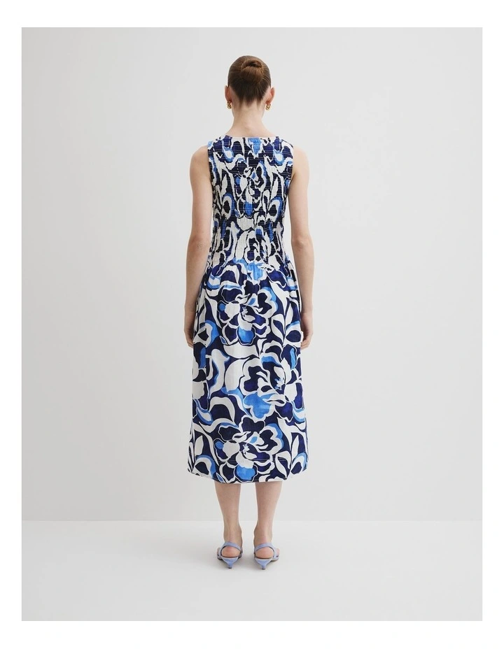Print Shirred Midi Dress in Abstract Floral Print image 4