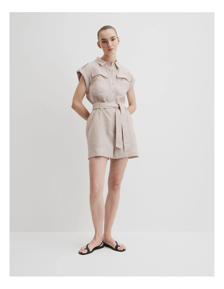 Organically Grown Linen Utility Playsuit in Tapioca image 3