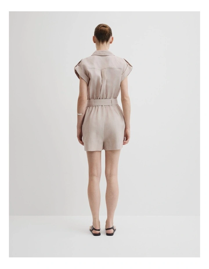 Organically Grown Linen Utility Playsuit in Tapioca image 4