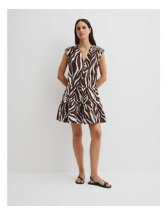 Printed Mini Dress in Mocha Animal