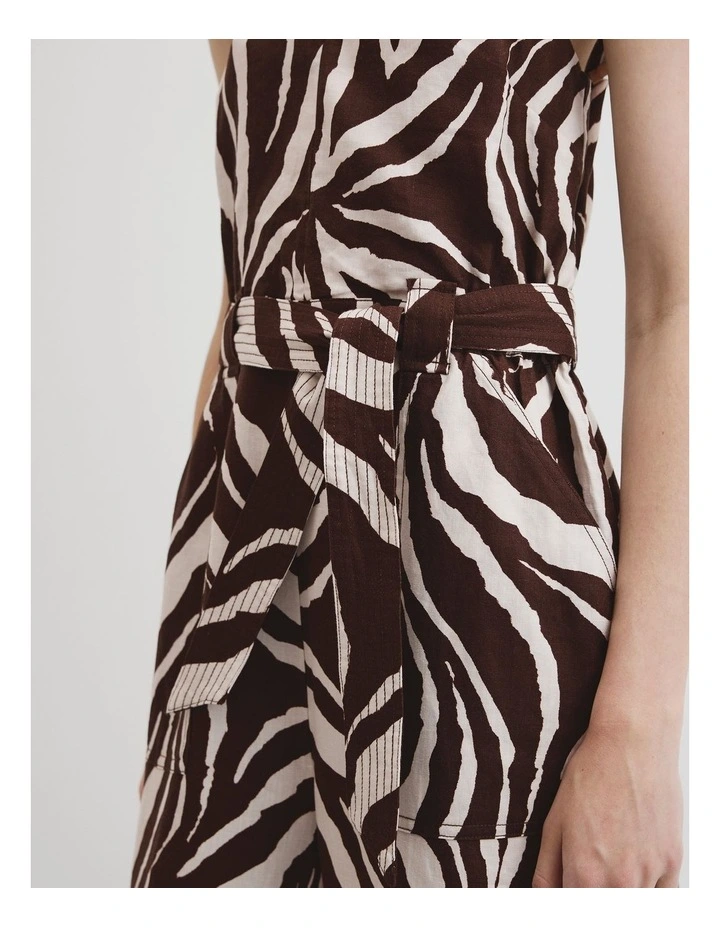 Linen Printed Jumpsuit in Mocha Animal image 2