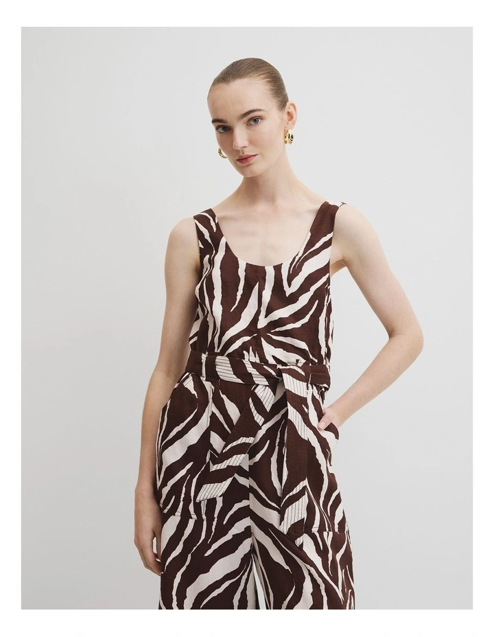 Linen Printed Jumpsuit in Mocha Animal image 3