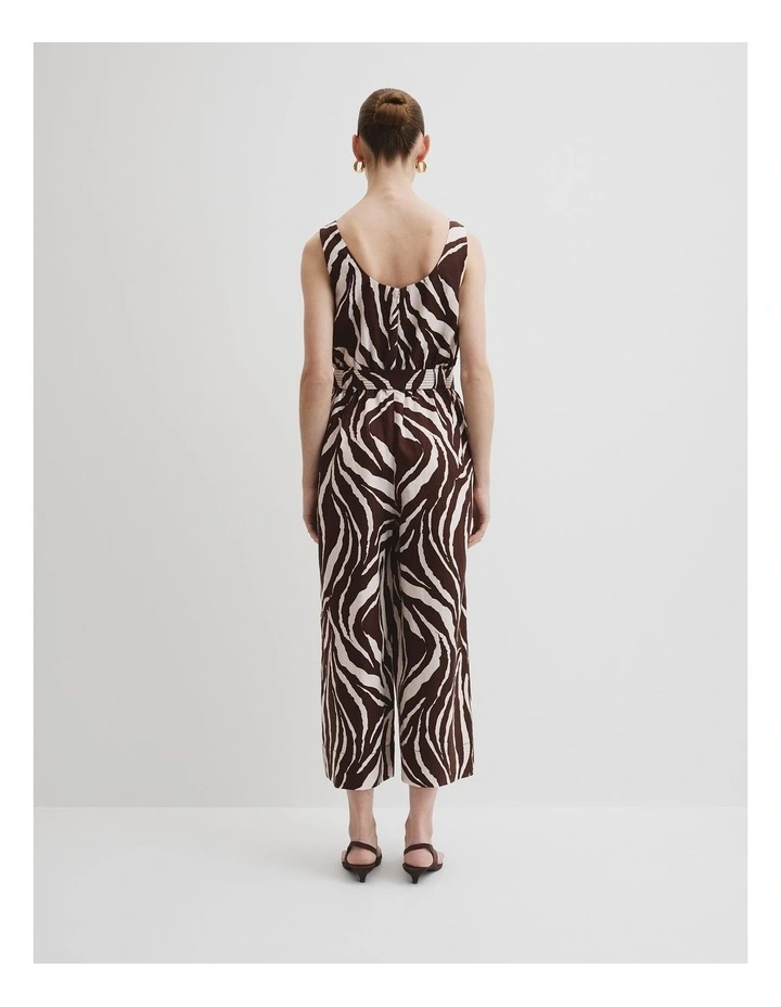 Linen Printed Jumpsuit in Mocha Animal image 4