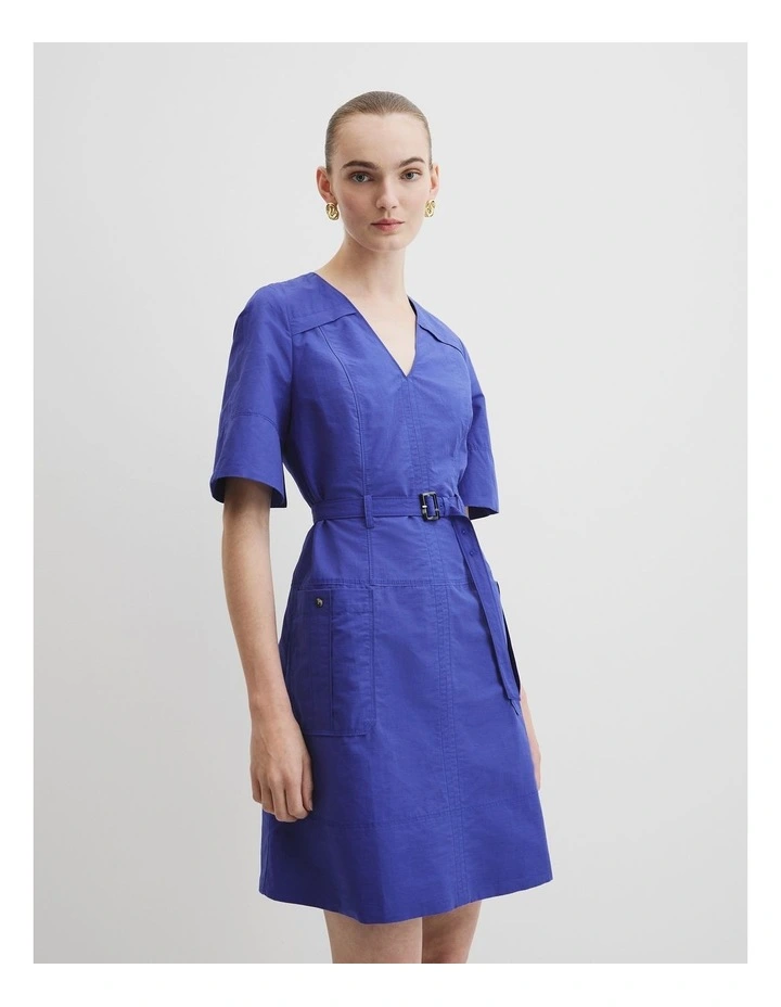 Topstitch Detail Mini Dress in Ultra Blue image 1