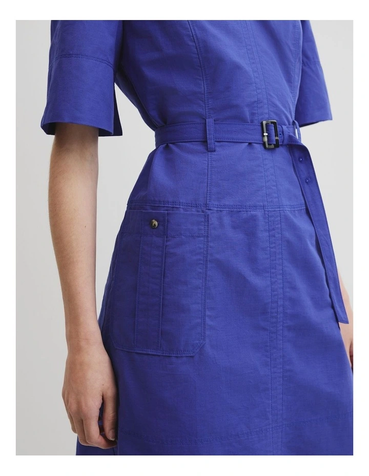 Topstitch Detail Mini Dress in Ultra Blue image 2