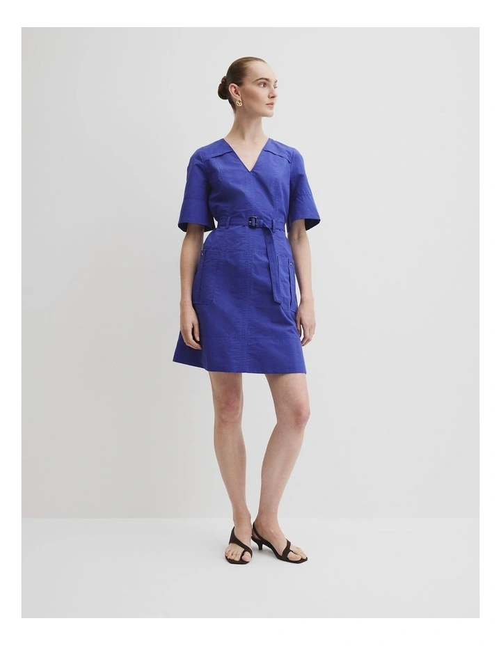 Topstitch Detail Mini Dress in Ultra Blue image 3