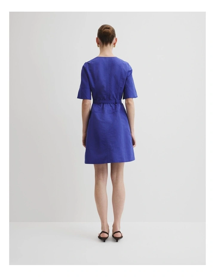 Topstitch Detail Mini Dress in Ultra Blue image 4