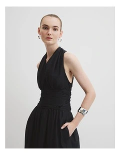 Gathered Halter Dress in Black
