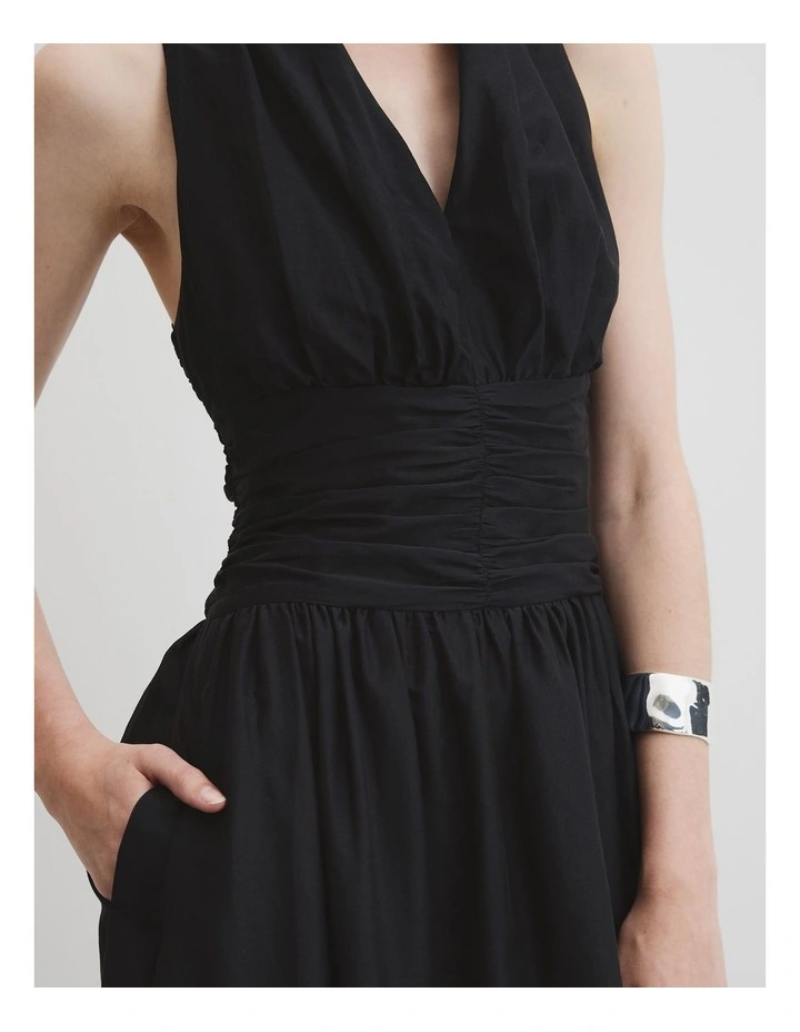 Gathered Halter Dress in Black image 2