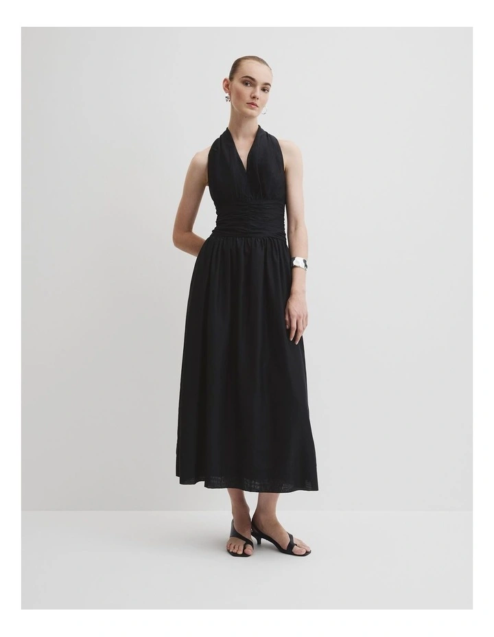 Gathered Halter Dress in Black image 3