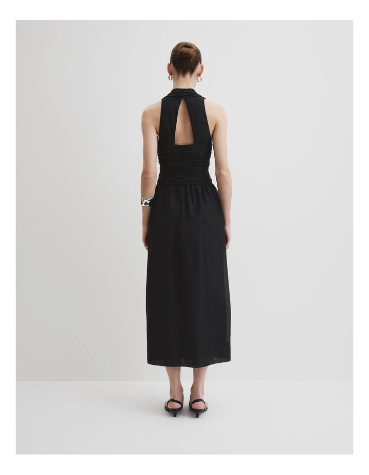 Gathered Halter Dress in Black image 4