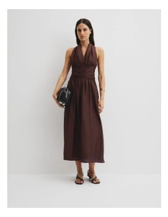 Gathered Halter Dress in Espresso