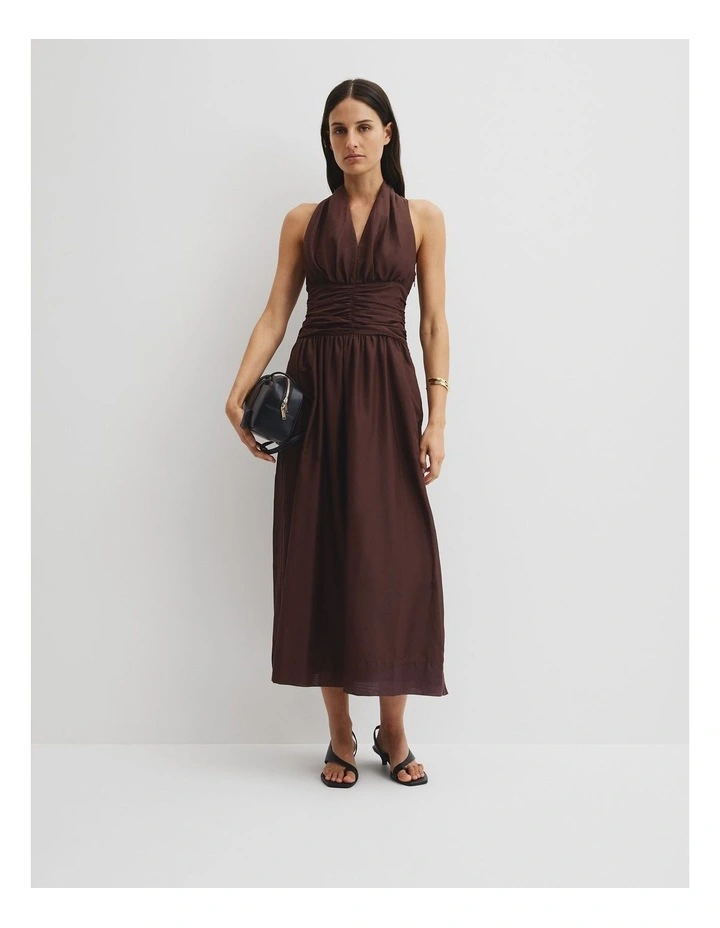 Gathered Halter Dress in Espresso image 1