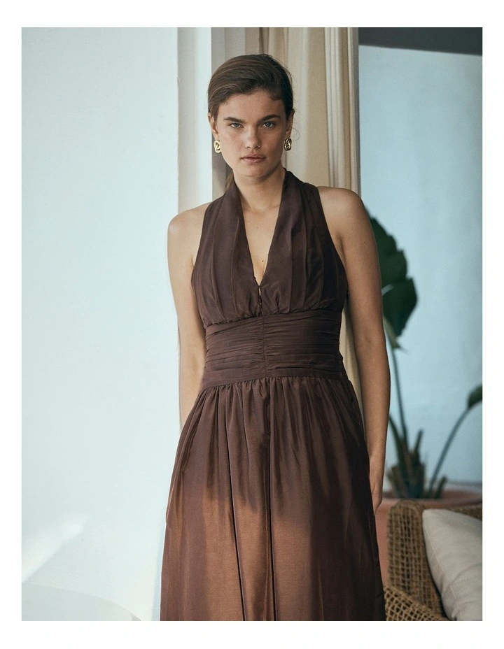 Gathered Halter Dress in Espresso image 2