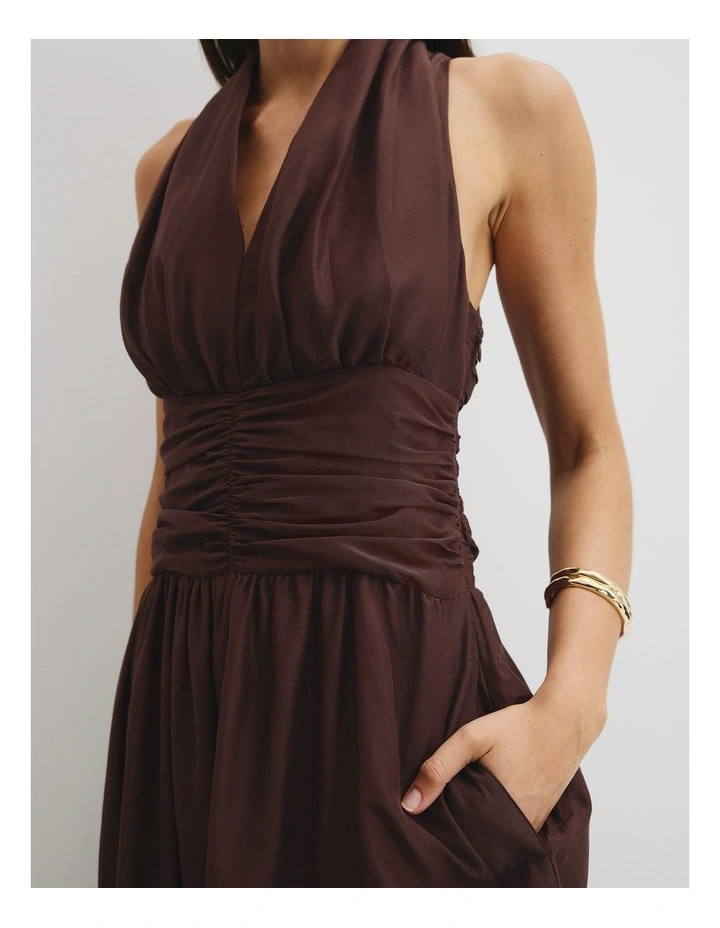 Gathered Halter Dress in Espresso image 3