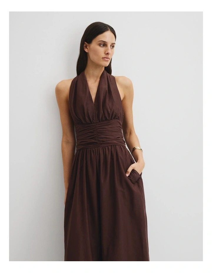 Gathered Halter Dress in Espresso image 4