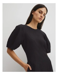 Blouson Sleeve Midi Dress in Black