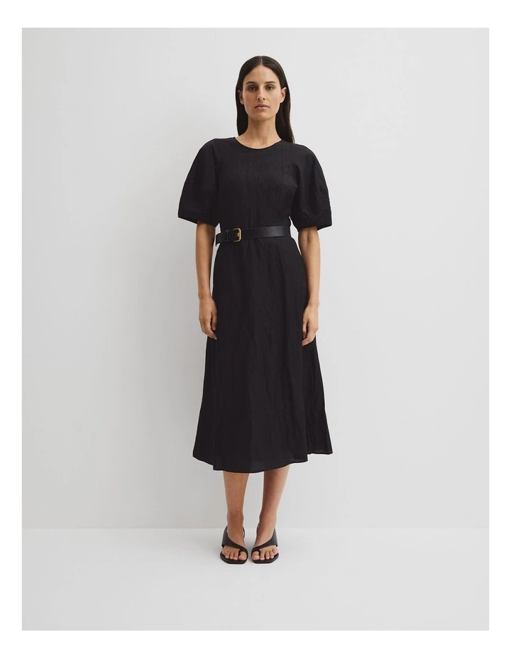 Blouson Sleeve Midi Dress in Black image 2