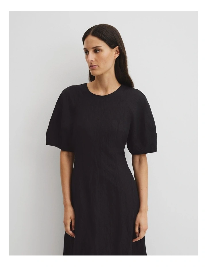 Blouson Sleeve Midi Dress in Black image 3