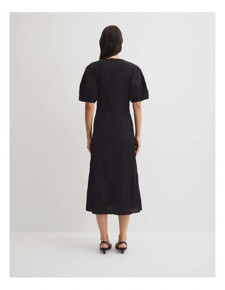 Blouson Sleeve Midi Dress in Black image 4