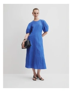 Blouson Sleeve Midi Dress in Riviera Blue