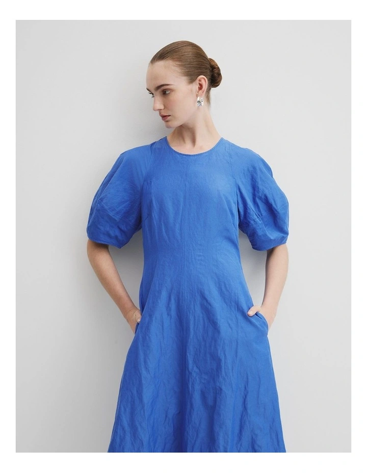 Blouson Sleeve Midi Dress in Riviera Blue image 2