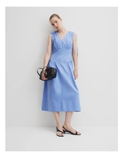 Gathered Shoulder Midi Dress in Cornflower